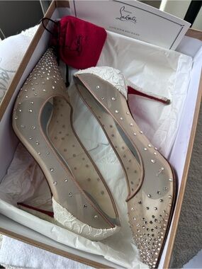 Christian Louboutin Nude Mesh Crystal Pointed-Toe Stiletto Pumps
